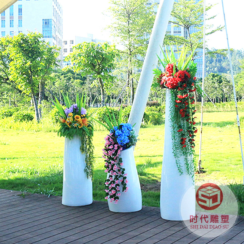 玻璃鋼花盆北歐異形商場(chǎng)花器大號(hào)戶外橢圓落地大花瓶組合美陳定制
