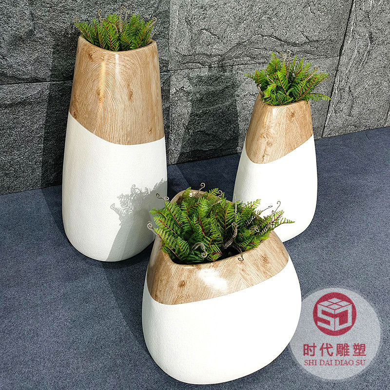 玻璃鋼現(xiàn)代橢圓大花盆戶外花器組合白色田園簡(jiǎn)約輕奢景觀擺件定制