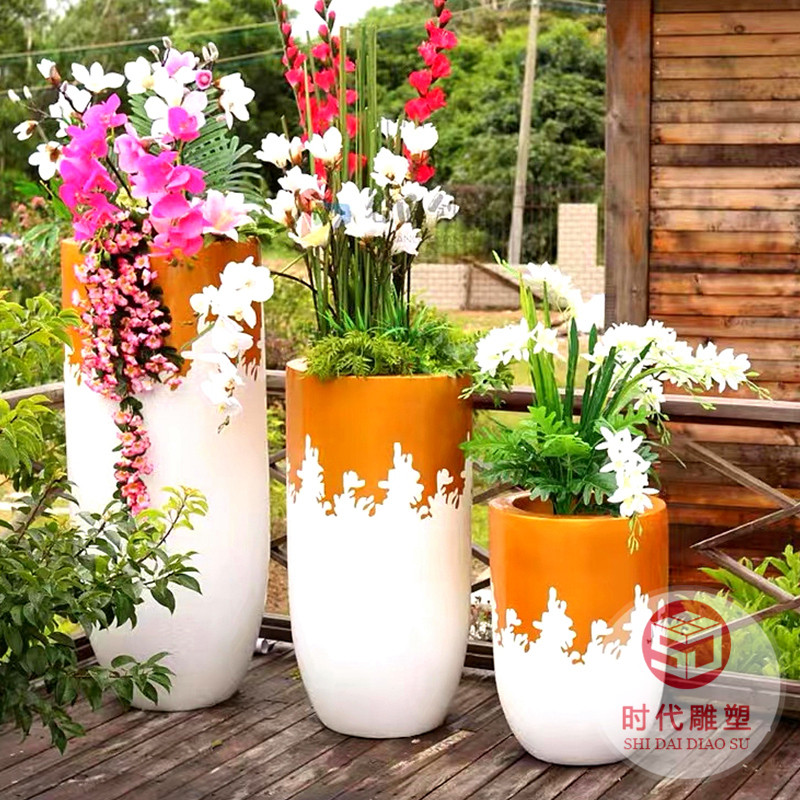 玻璃鋼花盆組合三角幾何造型戶外商場(chǎng)美陳花瓶裝飾落地大花盆花缽