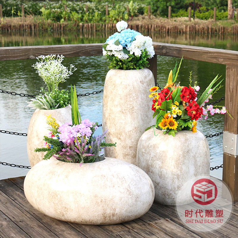 玻璃鋼花箱商場(chǎng)美陳花盆戶外移動(dòng)花槽園林景觀異形花缽白色大花壇