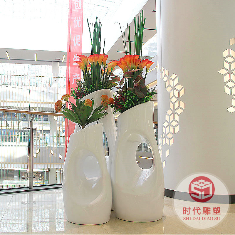 戶外不銹鋼花盆商場(chǎng)圓形花箱花池花缽大型玻璃鋼落地花器花壇花槽